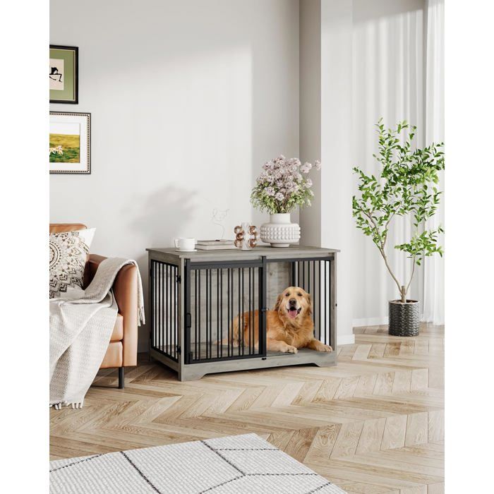 100cm Cage pour Chiens, Table d’Appoint, Niche Moderne pour Chiens, Cage pour Chiots, Maisonnette pour Animaux, 2 Portes