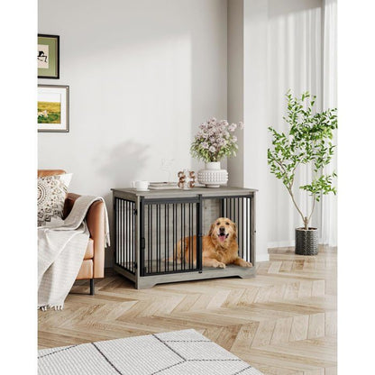 100cm Cage pour Chiens, Table d’Appoint, Niche Moderne pour Chiens, Cage pour Chiots, Maisonnette pour Animaux, 2 Portes