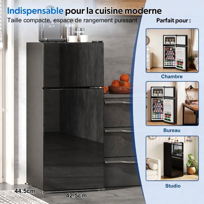 Mini réfrigérateur - Memkey - 76 L - 43,5 x 40 x 71,6 cm - Noir - LED, 6 L congélateur