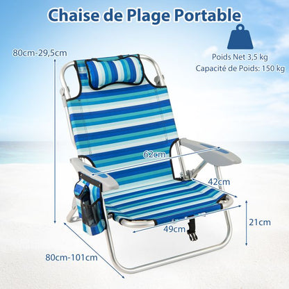 Lot de 2 Chaises de Jardin Extérieur Pliable COSTWAY, Cadre Léger en Aluminium, Dossier Réglable en 4 Positions, Sac Isotherme