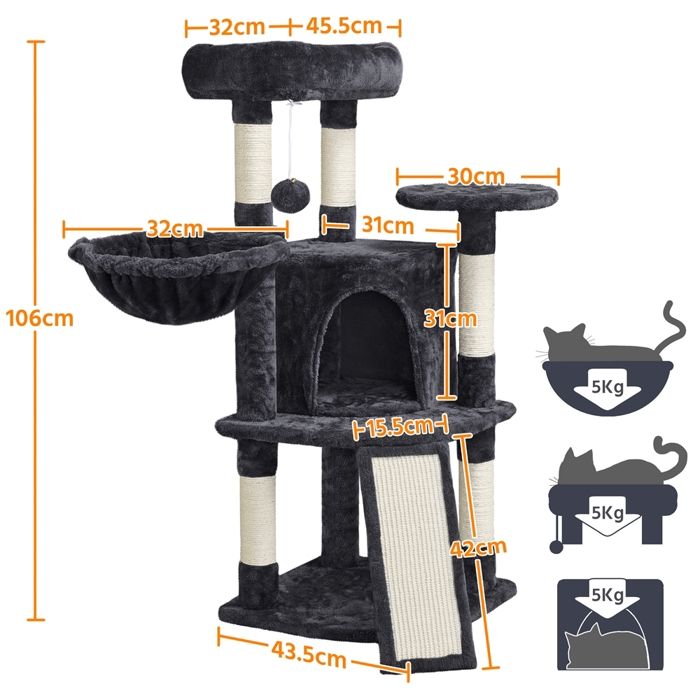 Yaheetech Arbre à Chat en Sisal Griffoir Grattoir Tour de Jeux pour Chat avec Centre d'activités Arbre a Chat Hauteur 107cm Rose