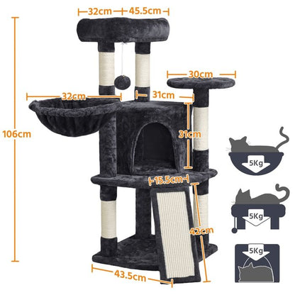 Yaheetech Arbre à Chat en Sisal Griffoir Grattoir Tour de Jeux pour Chat avec Centre d'activités Arbre a Chat Hauteur 107cm Rose