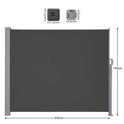 Store Latéral 190 x 450 cm, Brise-Vue Rétractable, Auvent extérieur, Résistant aux Intempéries, pour Jardin, Terrasse,Gris foncé