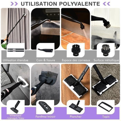 Nettoyeur Vapeur Polyvalent 2000W COSTWAY Punaises de Lit-Réservoir 1,5L,19 Accessoires 4,0 Bar-Voyant LED-108℃-Acariens Bleu