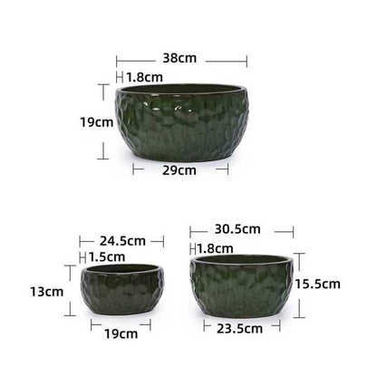 Lot de 3 Pots de Fleurs en Céramique Fait Main - 38/30/25 cm - Bleu Antique