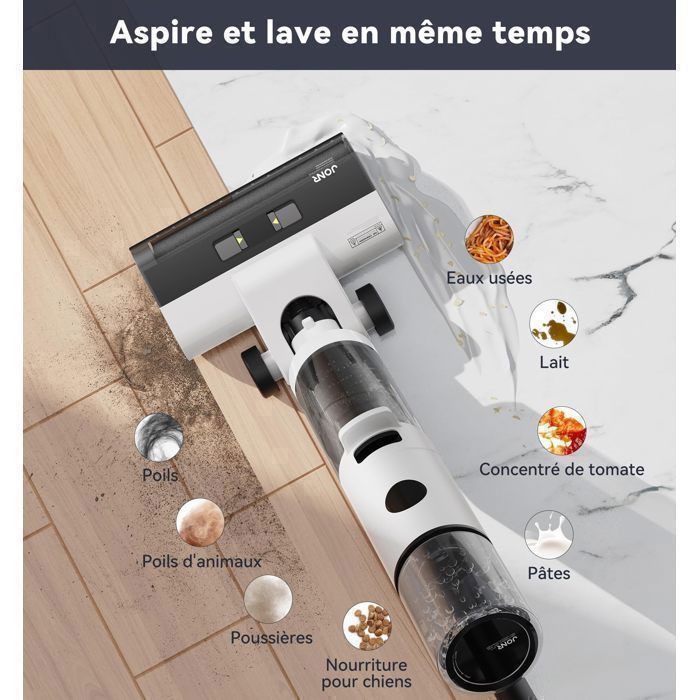 Aspirateur Laveur Sans Fil-JONR ED12 Pro,Aspirateur sans Fil 4 en 1,Autonettoyage 70°C,Séchage à air chaud 80°C,40 Mins (230 m²)