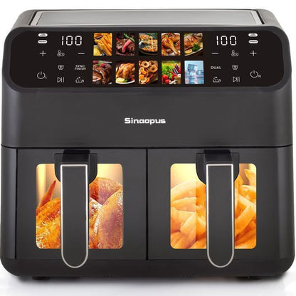 Friteuse XXL 8,5L Air Fryer avec Fenêtre de Visualisation & Écran Couleur, 12 Programmes, 1800W, Nettoie Facilement, Noir