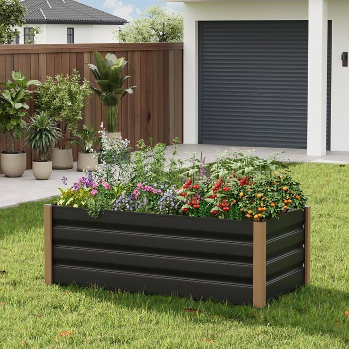 Bac de jardin surélevé en aluminium 200*80*40cm – Anti-rouille, fond ouvert, coins arrondis, Gris, 1pc
