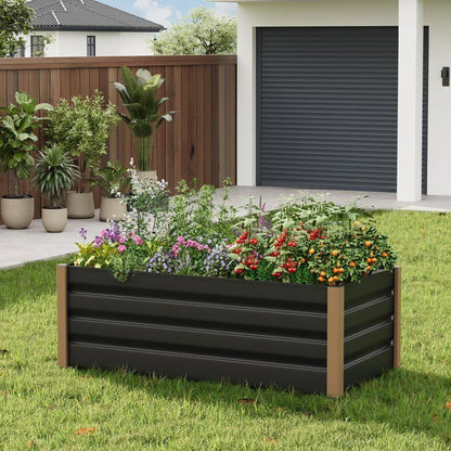 Bac de jardin surélevé en aluminium 200*80*40cm – Anti-rouille, fond ouvert, coins arrondis, Gris, 1pc