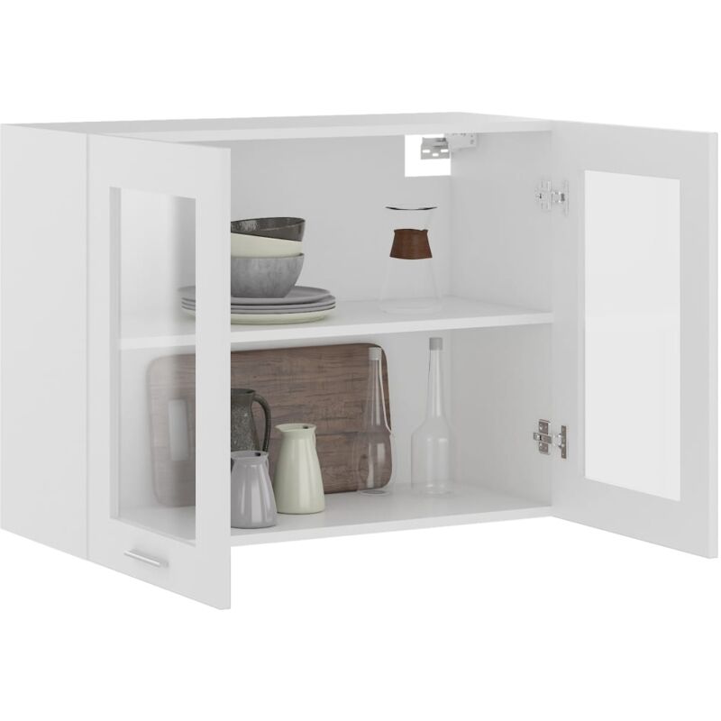 Armoire en verre suspendue, Meuble haut cuisine, Armoire de rangement Blanc 80x31x60 cm Aggloméré PEWV14343 DESIGN IN