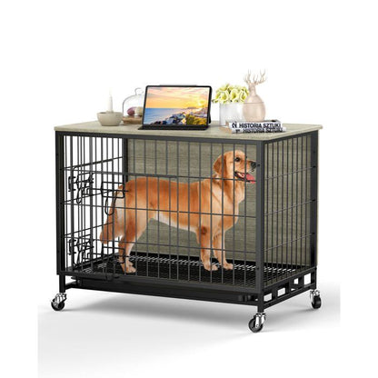 Cage pour Chien 42 “, Double Porte de Sécurité, Séparateur Amovible, Plateau Inclus, Cage Pliable, Voyage avec Chien, Noir
