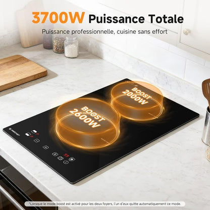 Table de cuisson 3 foyers AMZCHEF 9 niveaux de puissance 7400W avec 3 boosters Encastrable