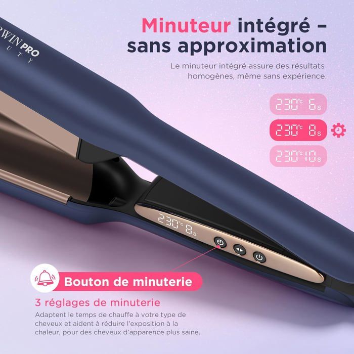 Fer à Onduler Deep Waves 25 mm Mermaid Waves, PARWIN PRO BEAUTY Fer à Boucler Double Cylindre Beach Waves, bleu de Prusse
