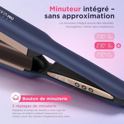 Fer à Onduler Deep Waves 25 mm Mermaid Waves, PARWIN PRO BEAUTY Fer à Boucler Double Cylindre Beach Waves, bleu de Prusse