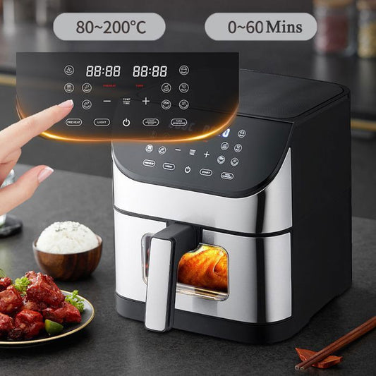 10 en 1 Friteuse sans huile 8L Professionnel - 10 Programmes - Avec Fenêtre visible et Ecran tactile - Noir
