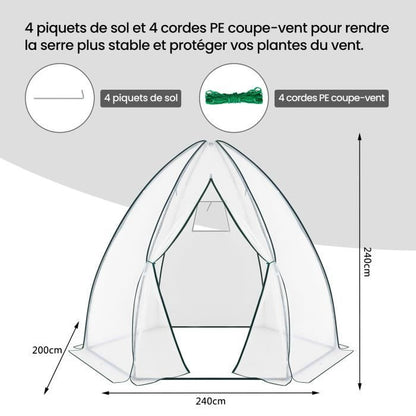 WOLTU Serre de Jardin, Serre d'Hivernage, Bâche en PE, Cadre en Acier Porte Zippée, 240x240x200cm, Blanc W0UETT0048