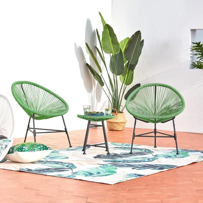 Acapulco : Ensemble 2 fauteuils oeuf + table basse gris clair