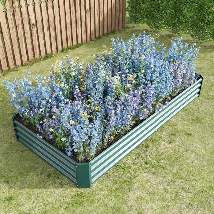 Jardinière surélevée extérieure - BELLEMAVE - Bac de jardin en métal - Sans fond - 232 x 113,5 x 30 cm - Vert