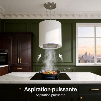 FIREGAS Hotte îlot suspendue 35 cm, 700 m³/h, 3 vitesses, éclairage LED, arrêt différé, 2 filtres à charbon – Noir