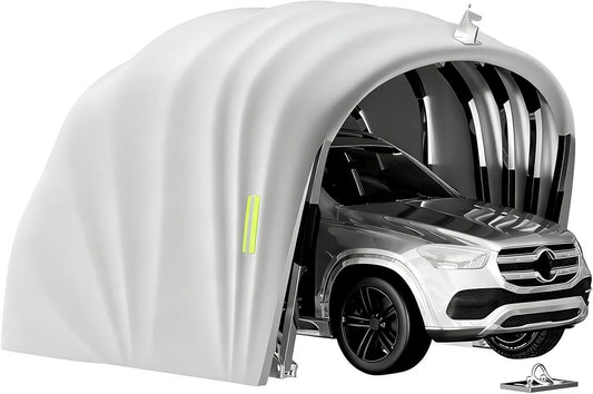 Abri De Voiture Semi-Automatique en Acier Inoxydable, Abri Voiture Exterieur Pliable, Garage Mobile Exterieur, L 5,5m x W 2.5 x H 2.3m / L 5,9m x W 2,7 x H 2,45 m (Gris) (5.9 x 2.7 x 2.45m)