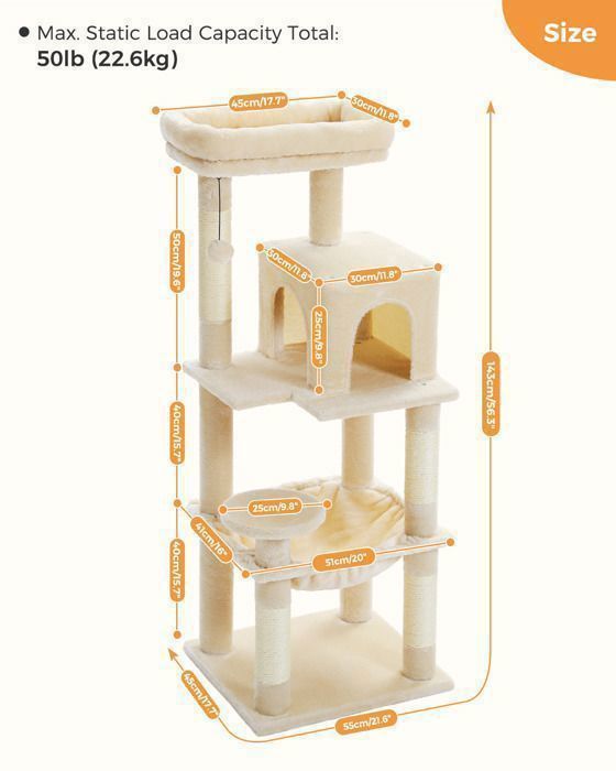 PAWZ Road Arbre à chat Design Spacieux Grande Hamac Dur Stable Avec hamac et belle maison pour chat - Cactus vert - 143 cm