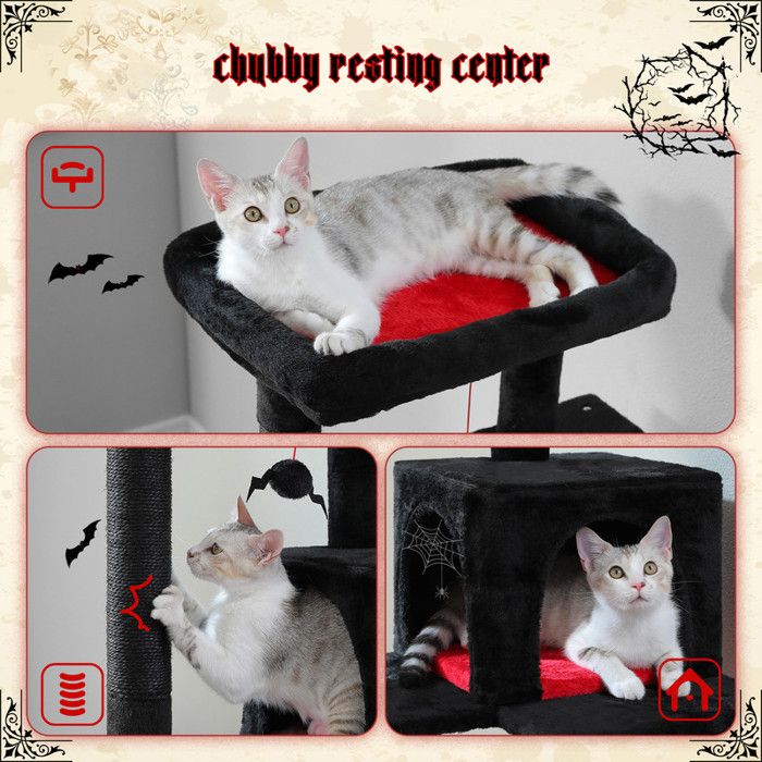 PAWZ Road Arbre à chat Design Spacieux Grande Hamac Dur Stable Avec hamac et belle maison pour chat - Cactus vert - 143 cm