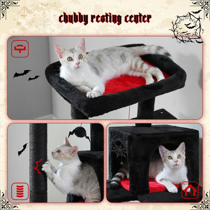 PAWZ Road Arbre à chat Design Spacieux Grande Hamac Dur Stable Avec hamac et belle maison pour chat - Cactus vert - 143 cm