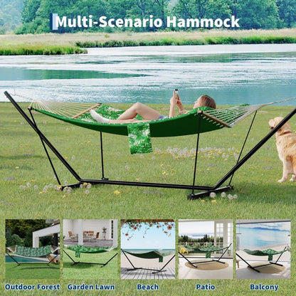 Hamac Double avec Support - 450 lbs, Toile Coton & Coussin Amovible - Pour Jardin, Intérieur/Extérieur, Vert