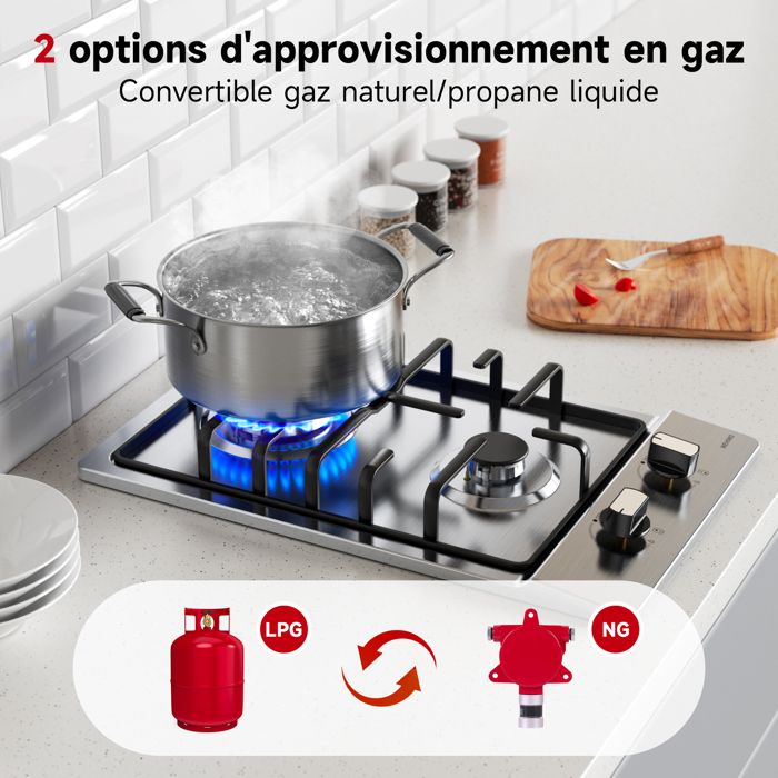 Plaque de Cuisson à Gaz - WEHIMO - 4 Brûleurs - Verre Trempé - Sécurité Thermocouple - Allumage par Impulsion