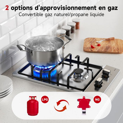 Plaque de Cuisson Gaz - WEHIMO - 5 Feux - Inox - Encastrable - 76x50 cm