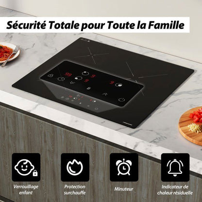 Plaque Induction FIREGAS 60 cm – 3 Foyers, 7400 W, Chauffage Rapide, Design Moderne, Haute Performance
