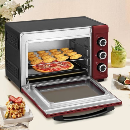 WOLTU Mini Four 28L, Four à Pizza 1600 W, 100-230°C, Minuterie 0-60 min, 3 Modes de Cuisine, Rouge+Noir W0ITT1011