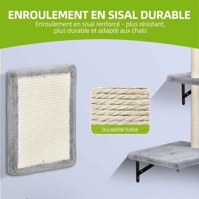 Balconera Lot 8 Murs escalade Chat - Peluche Stable, Arbre Mural Griffoirs, Pont, Escaliers & Boule, Gris Clair