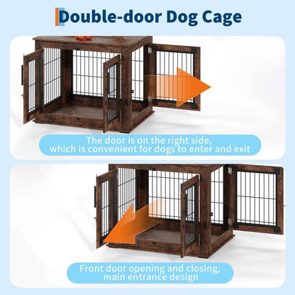 Cage pour Chien en Bois Rustique avec Double Porte – Meuble d'Appoint Style Ferme Cage pour Chien Meuble 80×60x66cm, Brun