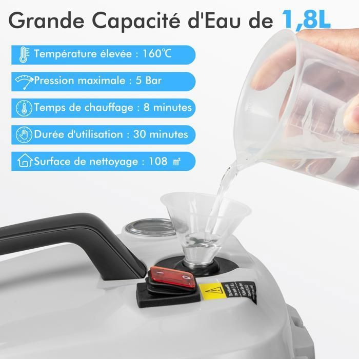 Nettoyeur Vapeur Polyvalent 2000W COSTWAY Punaises de Lit-Réservoir 1,5L,19 Accessoires 4,0 Bar-Voyant LED-108℃-Acariens Bleu