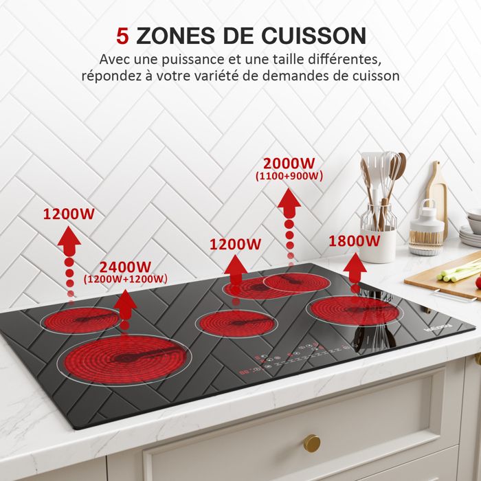Plaque Vitrocéramique - ISEASY - 2 Feux - 3000W - Sensitives - Verrouillage enfant
