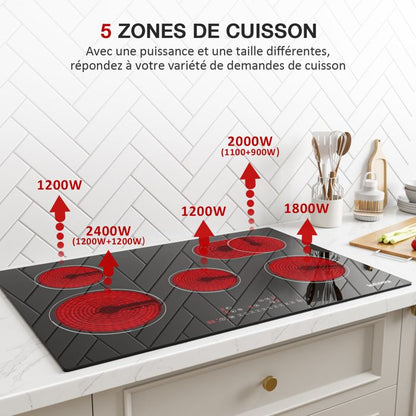 Plaque Vitrocéramique - ISEASY - 2 Feux - 3000W - Sensitives - Verrouillage enfant