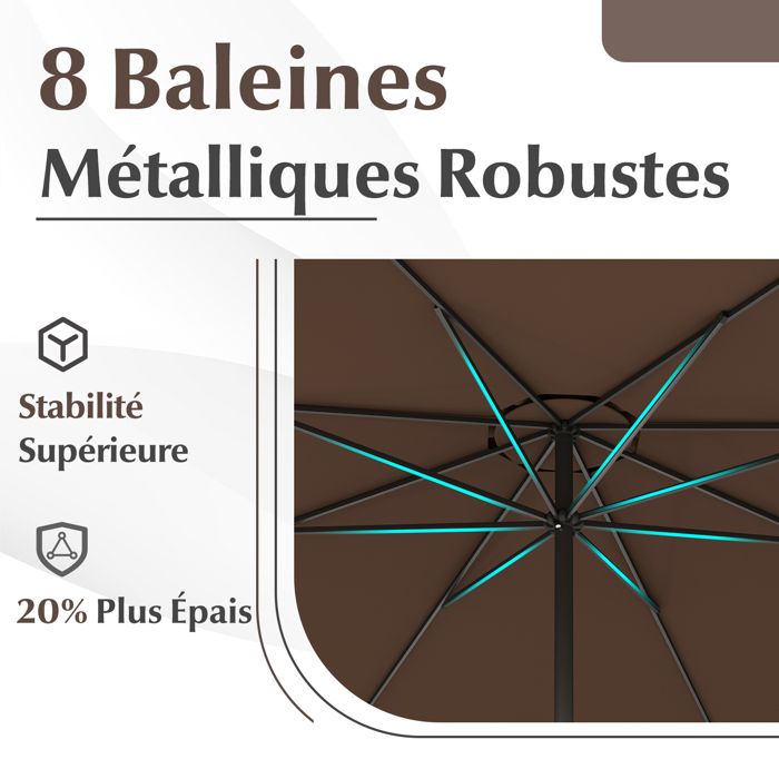 Parasol de Jardin, GIANTEX 360 cm Parasol de Terrasse-Toile Polyester Anti-Soleil UV-Grille D'aération-pour Piscine, Cour, Brun