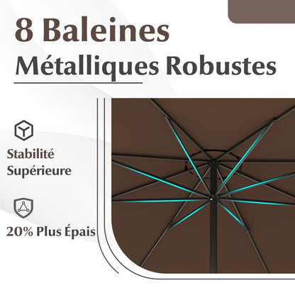 Parasol de Jardin, GIANTEX 360 cm Parasol de Terrasse-Toile Polyester Anti-Soleil UV-Grille D'aération-pour Piscine, Cour, Brun