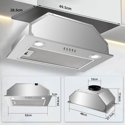 Hotte Aspirante-hotte encastrable-750 m³/h-L 52cm Kichpower -Gestuelle - Tactile - Booster - Recyclage avec Filtre à Charbon - A+++