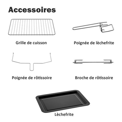 Four électrique Numérique à Commande tactile, avec 10 programmes prédéfinis, Porte double vitrée, Tournebroche, Programmable 230°