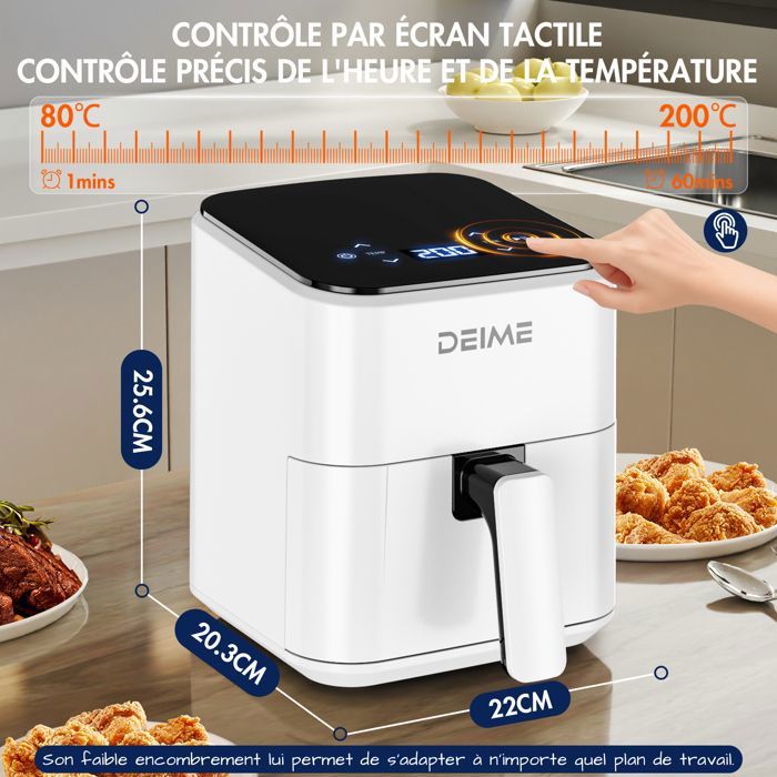 DEIME Air Fryer 6.5L+3.5L - Friteuse sans Huile 10L - Double cuve - 10 Programmes de cuisson - 2800W - Noir