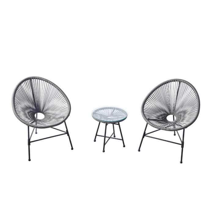 Acapulco : Ensemble 2 fauteuils oeuf + table basse gris clair