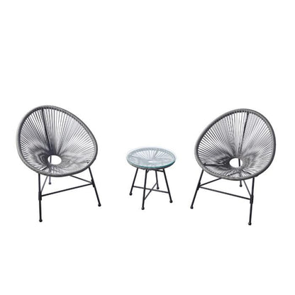Acapulco : Ensemble 2 fauteuils oeuf + table basse gris clair