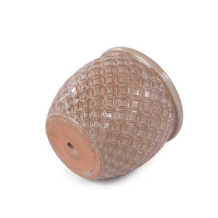 Lot de 3 Pots de Fleur en Céramique - 38,5/30,5/23 cm - Grand Bac à Fleurs avec Trou de Drainage - Vase Design - Beige