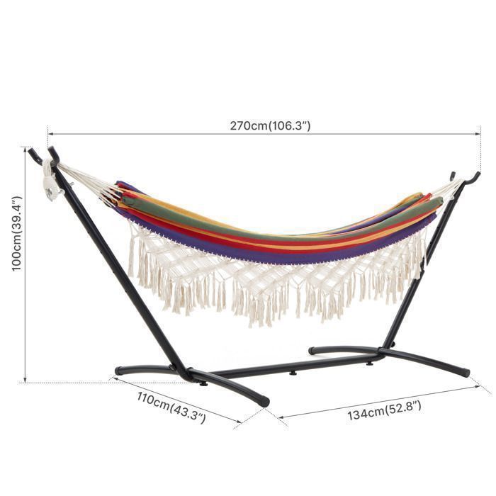 Mondeer Hamac Bohème Double Extérieur sur Pied avec Support | Charge Max 200kg | Cadre Fer Réglable + Sac de Transport | Rouge