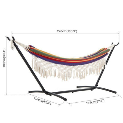 Mondeer Hamac Bohème Double Extérieur sur Pied avec Support | Charge Max 200kg | Cadre Fer Réglable + Sac de Transport | Rouge
