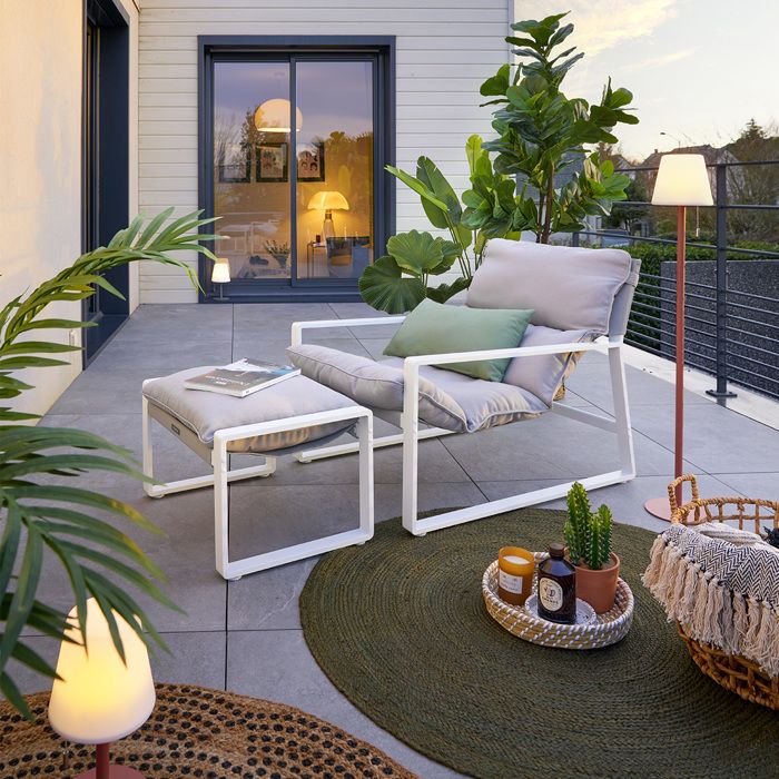 Fauteuil relax de jardin "Lambinio" blanc en aluminium en acier traité en epoxy - Hespéride