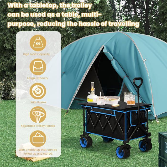 WOLTU Chariot de Jardin avec Plateau Amovible, Roues larges, Charge 120kg, Chariot Plage, Tissu Oxford+Acier, Noir+Blue W0UETT0104
