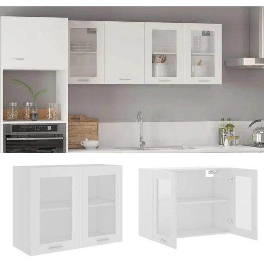 Armoire en verre suspendue, Meuble haut cuisine, Armoire de rangement Blanc 80x31x60 cm Aggloméré PEWV14343 DESIGN IN